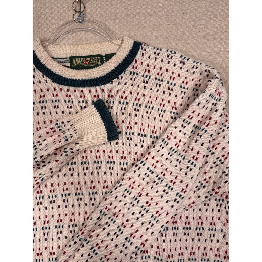 Vintage American Eagle Outfitters Geometric Knit Sweater Cream Mens Medium